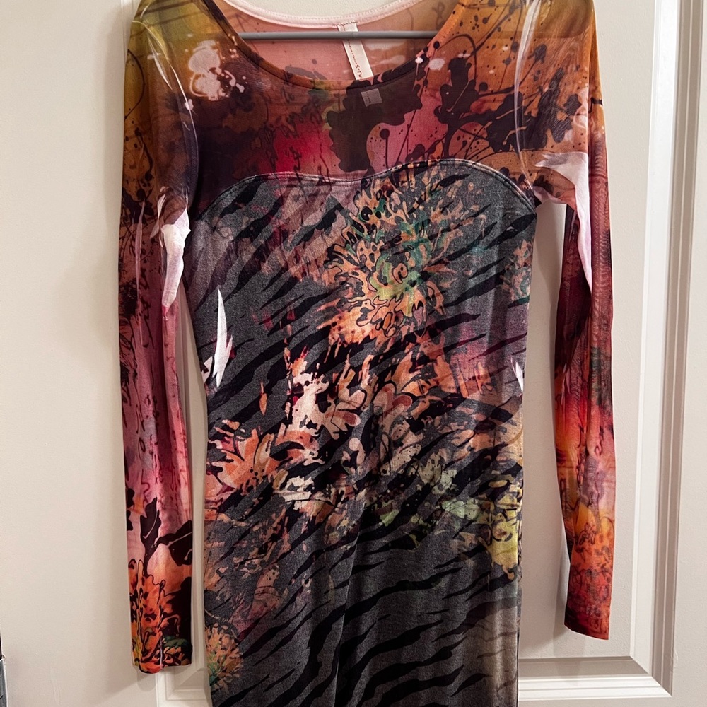 Womens dress with sheer upper and sleeves